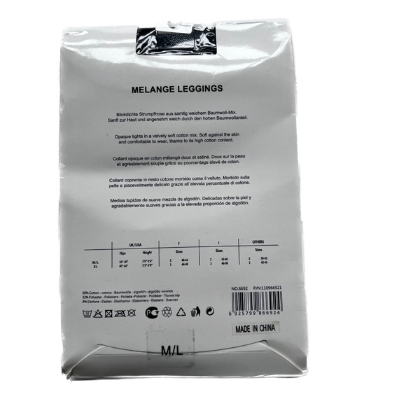 Manzi leggings 1 Pair Melange 1600 Den Footless Opaque Black M / L New No. 6692 - Picture 3 of 4